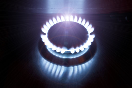 The burning torch on the gas stove