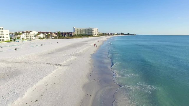 Aerial view of the Siesta Key beach with the most white and clean sand, Florida.
