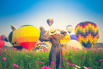Tourist is traveling into Balloon festival in Chiangrai.