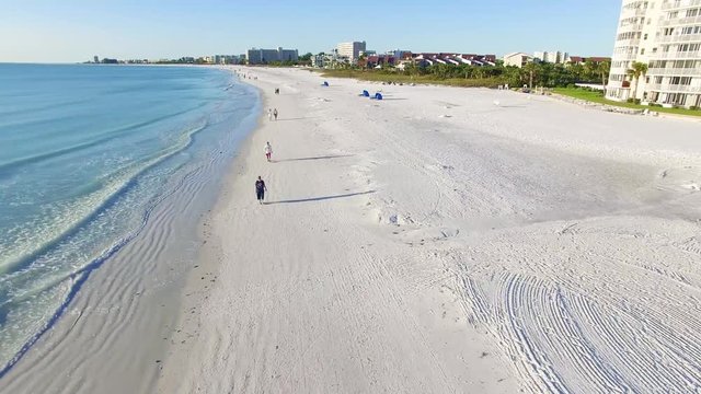 Aerial view of the Siesta Key beach with the most white and clean sand, Florida.