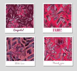 Set of nine creative Abstract Patterns or Backgrounds with colorful tropical leaves