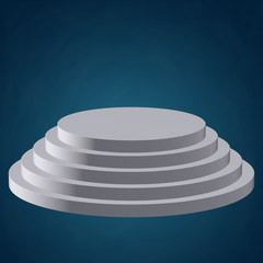 Round stage blank podium for award ceremony. 3D render illustration pedestal on blue background