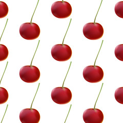 Sweet red cherries on branch filled with vitamin freshness. Seamless pattern.