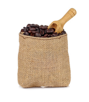 coffee beans in bag isolated on white background