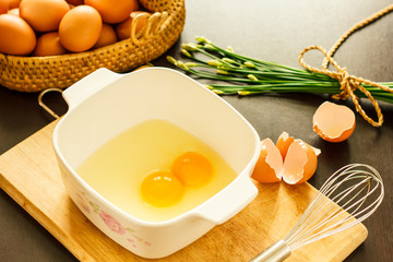 Cooking concept, Raw egg in a bowl 