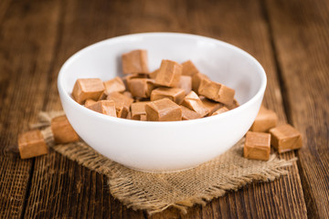 Caramel candy (selective focus, close-up shot)