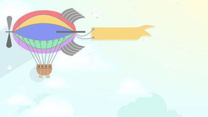 Advertising blimp airship. Vector cartoon style background
