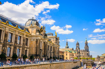 Summer view of the Old Town architecture with Elbe river in Dresden, Saxony, Germany