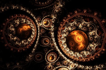 Decorative fractal abstract brown ornament on black background