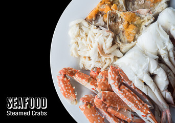 closeup .steamed crab, Seafood in Thai food isolated on black ba