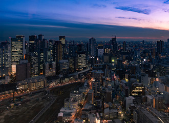 OSAKA City, Cityscape  view from UMEDA Sky Building at twilight