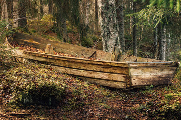 Old wooden rowing boat