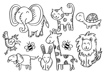 Cartoon animals. Doodle style
