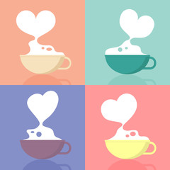 Coffee cups with heart shaped smoke