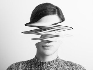 Black and White Abstract Woman Portrait Of Restlessness Concept - 132843728