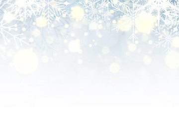 Bright Blue winter shining background with flying snowflakes. Vector illustration.