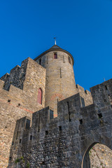 Fototapeta na wymiar Cité Médiévale de Carcassonne, détails d'une tour