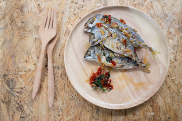 Mackerel fish fried topped spicy curry