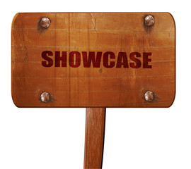showcase, 3D rendering, text on wooden sign