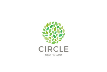 Leaves Eco Logo circle design vector Organic Natural Garden Park