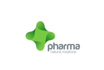 Pharmacy Logo eco green cross vector. Natural Organic medicine