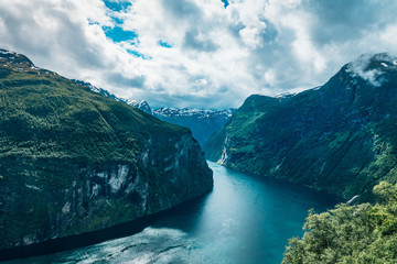 Beautiful view of the inlet of the Geiranger fjord in Norway