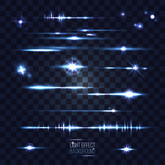 set of abstract lens stars stripes and flares on transparent bac