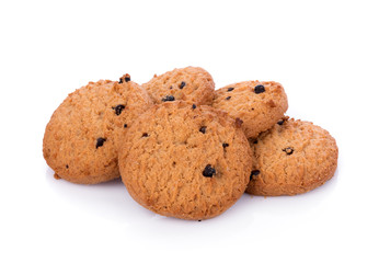 Chocolate chip cookie on white background