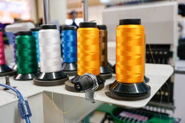 Colorful Threads on Sewing Machine