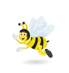 cartoon cute bee flying and waving pose