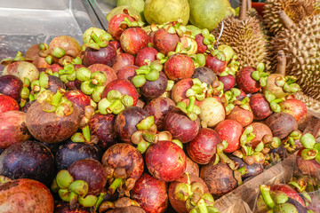 Pile of Mangosteen Fruit at Market Stall