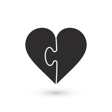 Heart puzzle vector icon made of two pieces. Vector valentine illustration.