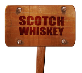 scotch whiskey, 3D rendering, text on wooden sign