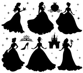 Set of silhouettes of princess.