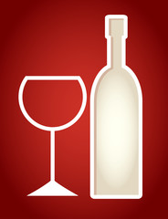 Paper cut frame stylized as wine bottle standing near wineglass.