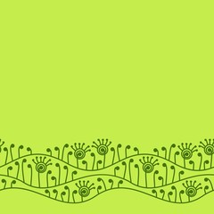 Green seamless border with abstract plants.