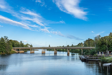 Fototapeta na wymiar Bridge over river in Fagersta, Sweden