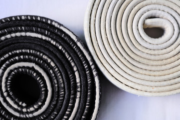 worn white and black belt in martial arts
