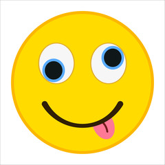 Smiling emoticon with crazy eyes in trendy flat style. Tongue out emoji vector illustration.
