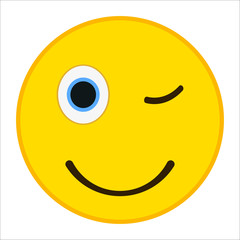 Wink emoticon with happy smile in trendy flat style. Smiling emoji vector illustration.