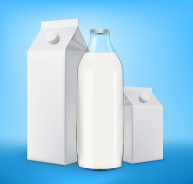 Milk bottle with two milk cartons