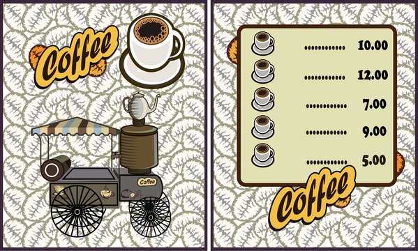Coffee.Retro banner with a cup of coffee and car