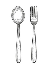 spoon and fork drawing. vector illustration