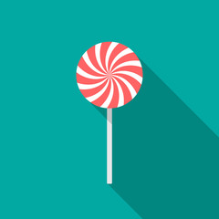 Candy icon with long shadow. Flat design style. Candy silhouette. Simple icon. Modern flat icon in stylish colors. Web site page and mobile app design element.