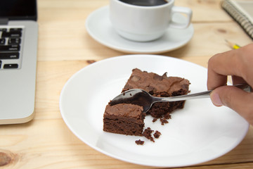 closeup brownie on wooden table