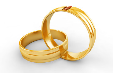 3d render of golden rings isolated on white background