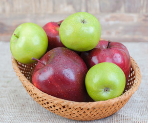 Closeup view of fresh apple harvest from the garden