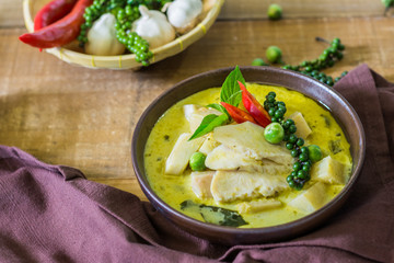spicy hot chicken green curry with coconut milk soup