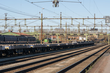 Fototapeta na wymiar Railroad tracks at the Train station in Avesta Krylbo in Sweden