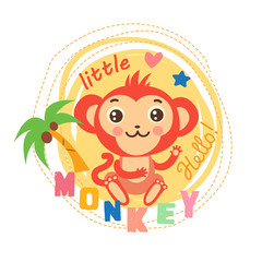 Little Monkey Vector Illustration. Baby Theme Cartoon Vector. Cute Picture For Kids. T-Shirt Design. Cute Monkey For Shirt. Little Monkey Calms.